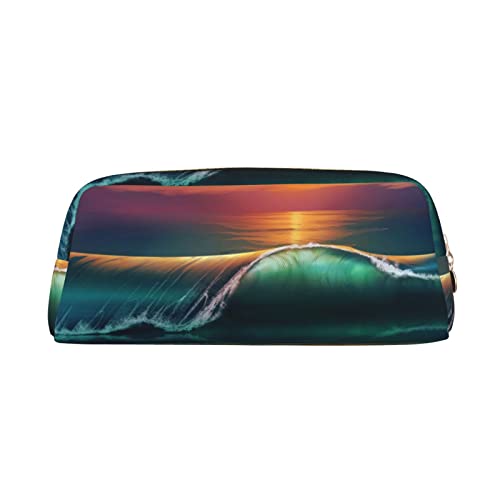 JCAKES Sunset Seaside Leder Federmäppchen Federtasche für Mädchen Mäppchen Jungen Klein Federmäppchen Personalisierte Federmäppchen Aufbewahrungstasche Kosmetiktasche, gold, Einheitsgröße, von JCAKES