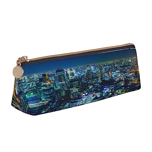 JCAKES Tokyo City Leder Dreieck Federmäppchen Dreieck Leder Schreibwaren Organizer Federmäppchen Aufbewahrungstasche Kosmetiktasche, weiß, Einheitsgröße, Taschen-Organizer von JCAKES