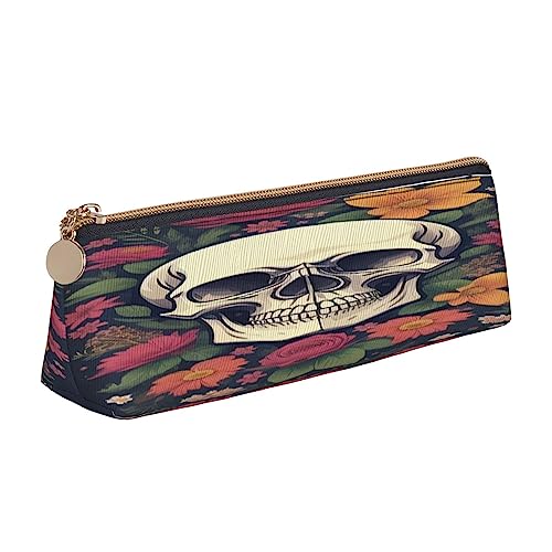 JCAKES Totenkopf und Blume Leder Dreieck Bleistift Fall Dreieck Leder Schreibwaren Organizer Bleistift Fällen Aufbewahrungstasche Kosmetiktasche, weiß, Einheitsgröße, Taschen-Organizer von JCAKES