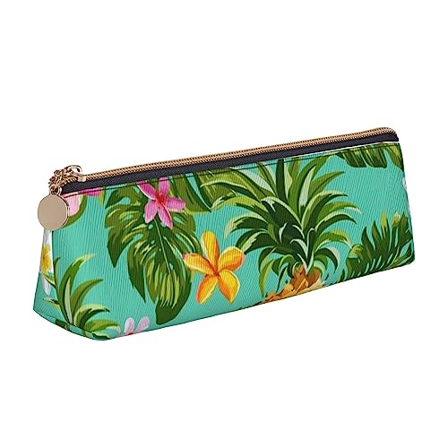 JCAKES Tropische Frucht Ananas Leder Dreieck Federmäppchen Dreieckige Leder Schreibwaren Organizer Federmäppchen Aufbewahrungstasche Kosmetiktasche, weiß, Einheitsgröße, Taschen-Organizer von JCAKES