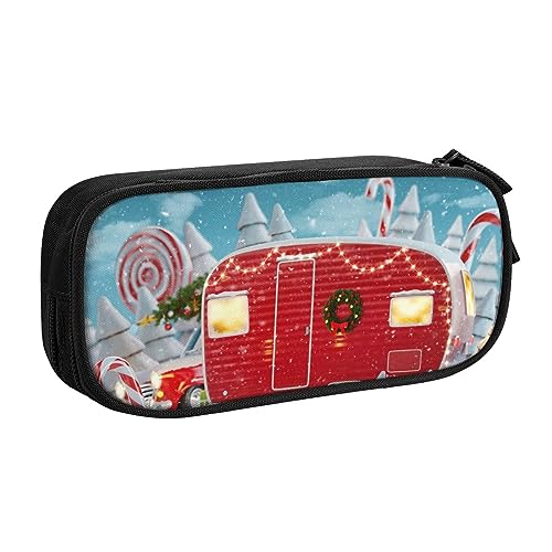 JCAKES Weihnachten Rot Camper Große Kapazität Doppelschicht Federmäppchen Doppelter Reißverschluss Federmäppchen Federmäppchen Personalisierte Bleistift Große Federmäppchen Make-up Tasche, Schwarz , von JCAKES