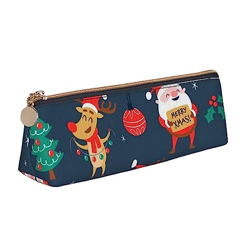 JCAKES Weihnachtsmann Weihnachten Leder Dreieck Federmäppchen Dreieckig Leder Schreibwaren Organizer Federmäppchen Aufbewahrungstasche Kosmetiktasche, weiß, Einheitsgröße, Taschen-Organizer von JCAKES