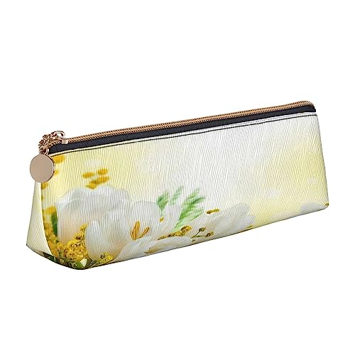 JCAKES Weiße Tulpen Blumen Leder Dreieck Federmäppchen Dreieckige Leder Schreibwaren Organizer Bleistift Fällen Aufbewahrungstasche Kosmetiktasche, weiß, Einheitsgröße, Taschen-Organizer von JCAKES