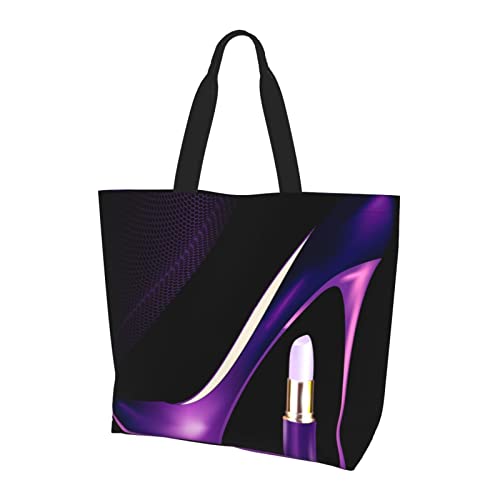 JCAKES Wiederverwendbare Einkaufstasche – elegante lila High Heels lässige Handtasche für Frauen, große Tragetasche und Schulter-Strandtasche, Schwarz , Einheitsgröße von JCAKES