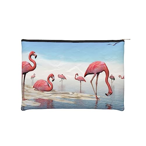 Kosmetiktasche, Reise-Organizer-Tasche – Flock of Pink Flamingos On The Beach Kleine Kosmetiktaschen für Frauen – Kulturbeutel – Mini-Make-up-Tasche mit Reißverschluss, Schwarz , Einheitsgröße von JCAKES