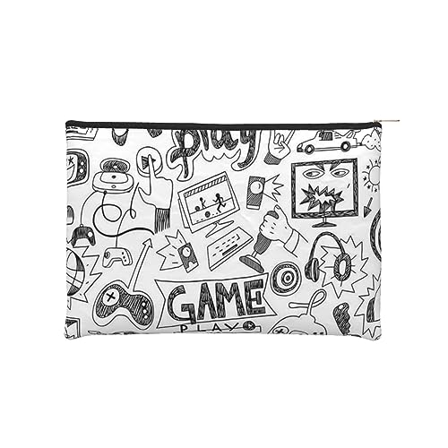 Kosmetiktasche Kulturbeutel Handtasche Make-up Beutel mit Reißverschluss Reise Organizer Tasche Wiederverwendbare Kleine Kosmetiktaschen für Frauen/Monochrome Sketch Style Gaming, Schwarz , von JCAKES