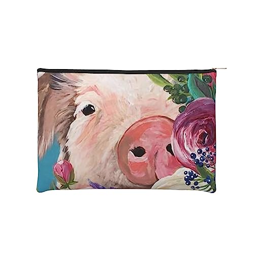 Kosmetiktasche-Reise-Organizer-Tasche – Malerei Blumen Schwein kleine Kosmetiktaschen für Frauen – Kulturbeutel – Mini-Make-up-Tasche mit Reißverschluss, Schwarz , Einheitsgröße von JCAKES