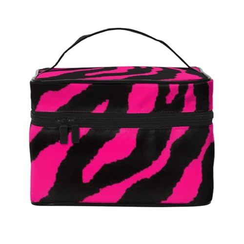 Rote Leopardenmuster Damen Make-up Tasche - Tragbare Reise Kosmetiktasche für Alltagsgegenstände, Zebra Tiger Leopard Rosa, Einheitsgröße von JCAKES