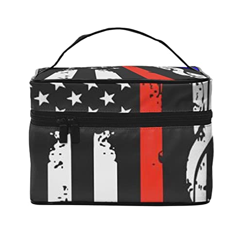 Sommer Hawaii Damen Make-up Tasche - Tragbare Reise Kosmetiktasche für Alltagsgegenstände, Red Stripe Firefighter USA-Flagge, Einheitsgröße von JCAKES