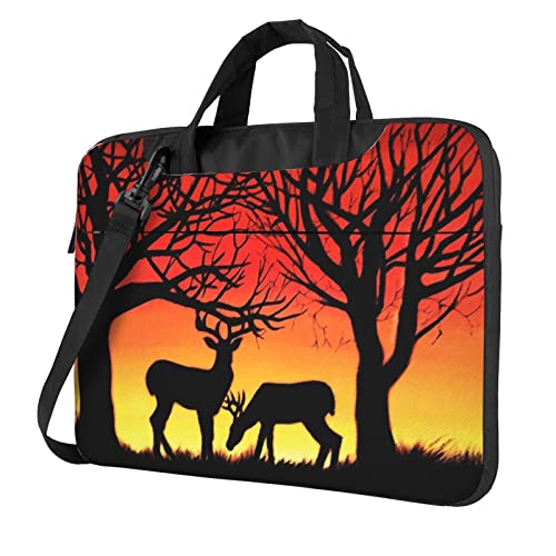 Winter Natur Hirsch Laptoptasche Laptoptaschen Für Frauen Laptoptaschen Für Männer Laptoptaschen Für Stilvolle Schulter Laptoptasche Ultradünne Tragbare Laptoptasche, Schwarz , 15.6 inch von JCAKES
