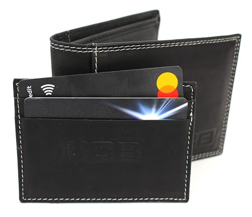 JCB Geldbörse aus echtem Leder, RFID-blockierend, mit Münzfach, in Geschenkbox, Schwarz , 12 x 9cm, Casual von JCB