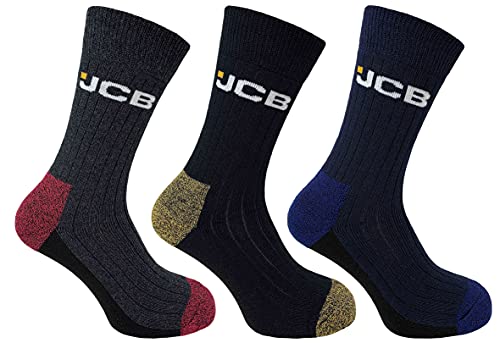 JCB Gemischte Arbeitskleidung Socken x 3-Paar-Packung - gepolsterter Komfort für schwere Arbeitsstiefel - Knöchellänge - Schwarz 39-46 EU - Schwarz von JCB