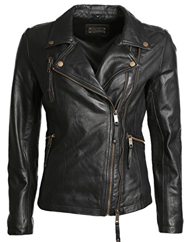 JCC Damen Lederjacke Im Bikertstil 7080 Black 36 von JCC