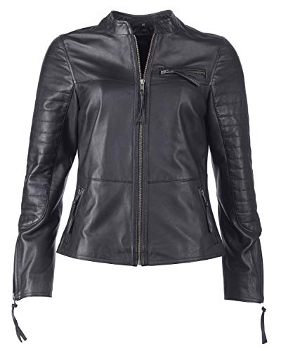 JCC Damen Lederjacke Im Trendigem Bikerstil Di-002 Black 38 von JCC