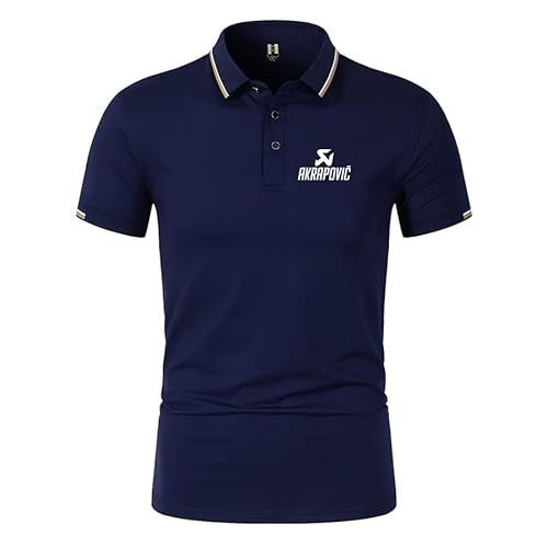 Herren Poloshirts Solid Color Revers für Akr.ap_ovic Printed Taste Kurze Ärmel T-Shirts Klassisch Lässig Sportbekleidung (Dark Blue,M) von JCDZSW