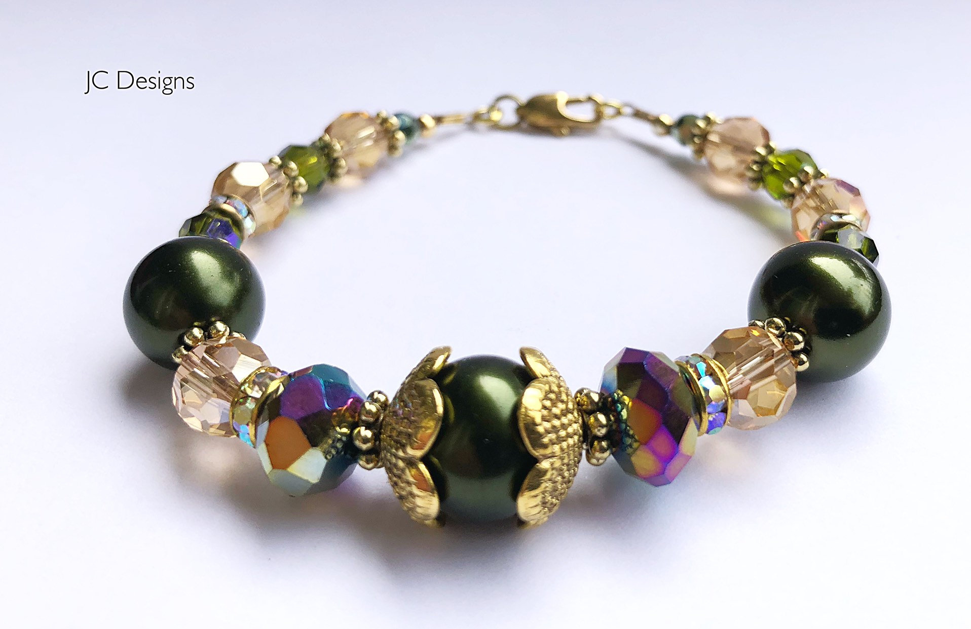 Perlen, Swarovski Kristall Armband, Perle Elegantes Perlenarmband, Grüne von JCDesignsMI