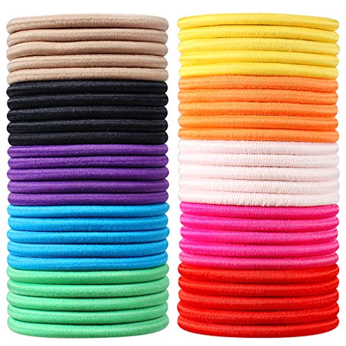 JCF Elastische Haarbänder, 50 Stück, mehrfarbig, elastische Haargummis, Pferdeschwanz-Halter, 4 mm Haargummis, Haarbänder für Damen und Mädchen (mehrfarbig) von JCF