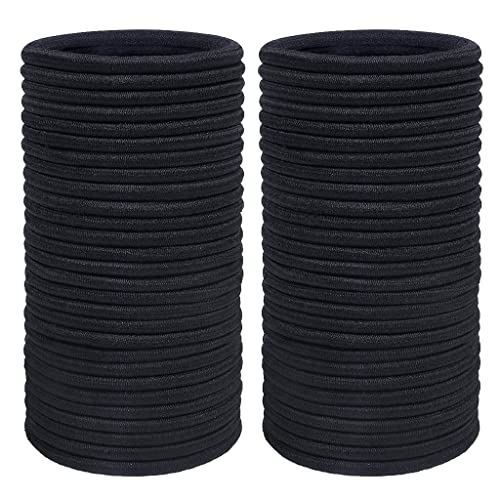 JCF Elastische Haarbänder, 50 Stück, elastische Haargummis, Pferdeschwanz-Halter, 4 mm Haargummis, kein Metall, für Damen, Mädchen, Männer, Kinder (schwarz) von JCF