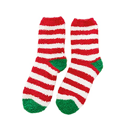 JCMoniDun Weihnachtliche flauschige Socken, weich, gemütlich, Urlaub, Hausschuhe, Socken, Winter, flauschig, warm, Schlafsocke für Damen und Herren, 0A Rot Weiß Streifen, Einheitsgröße von JCMoniDun