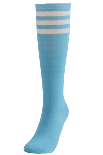 JCOPGWI Gestreifte Kniestrümpfe für Damen, bequem, lange Schlauchsocken, Hellblau mit weißen Streifen, Einheitsgröße von JCOPGWI