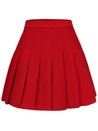 JCOPGWI Damen Plissee Minirock A-Linie Hohe Taille Schuluniform Cheerleader Rock, Rot/Ausflug, einfarbig (Getaway Solids), Groß von JCOPGWI