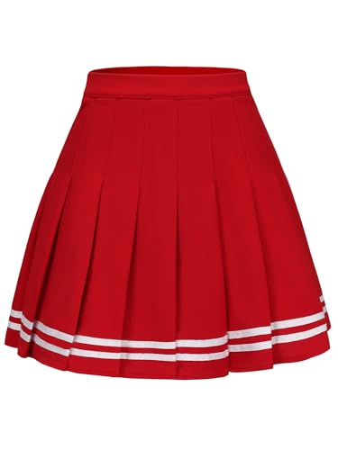 JCOPGWI Damen Plissee Minirock A-Linie Hohe Taille Schuluniform Cheerleader Rock, Rot-weißer Streifen, Groß von JCOPGWI