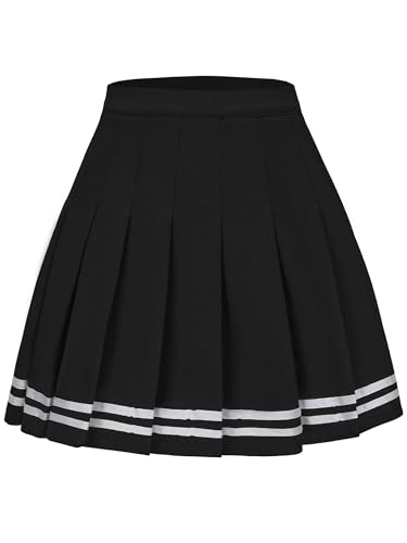JCOPGWI Damen Plissee Minirock A-Linie Hohe Taille Schuluniform Cheerleader Rock, Schwarz-Weiß-Streifen, Klein von JCOPGWI