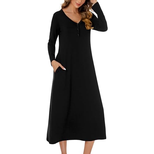 JCQIGOA Nachthemd Damen Lang mit Knopfleiste Sexy Nachtwäsche Stillnachthemd Langarm Baumwolle Oversize Schlafshirt Unterkleid Große Größe Für Frauen Pyjamas Kleid,Schwarz XL JCQIGOA Nachthemd Damen Lang mit Knopfleiste Sexy Nachtwäsche Stillnachthemd Langarm Baumwolle Oversize Schlafshirt Unterkleid Große Größe Für Frauen Pyjamas Kleid,Schwarz XL von JCQIGOA
