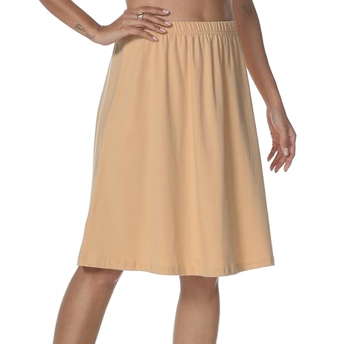 JCQIGOA Unterröcke Damen Lang Petticoat Sommer Damen Unterrock Baumwolle Unterkleid Weiß Underskirt Baumwolle Unterwäsche，Beige XL von JCQIGOA