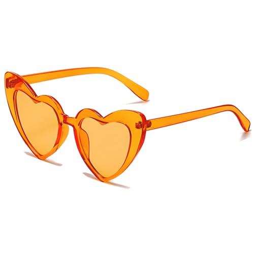 JCTAIFOO Liebe Herz geformte Sonnenbrille für Damen Vintage Cat Eye Retro Nette Mod Stil Hippie Party Brille Orange von JCTAIFOO