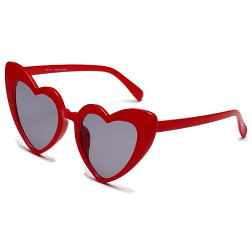 JCTAIFOO Liebe Herz geformte Sonnenbrille für Damen Vintage Cat Eye Retro Nette Mod Stil Hippie Party Brille Rot/Grau von JCTAIFOO