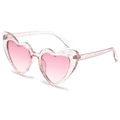 JCTAIFOO Liebe Herz geformte Sonnenbrille für Damen Vintage Cat Eye Retro Nette Mod Stil Hippie Party Brille Transparent Rosa von JCTAIFOO