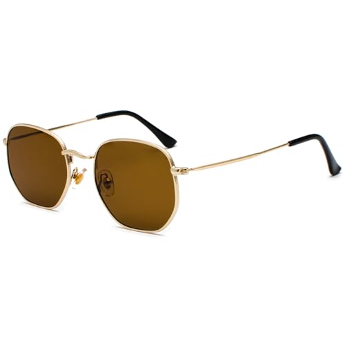 JCTAIFOO Mode Polygon Sonnenbrille für Herren und Damen Leichter Sechseckiger Metallrahmen UV400 Schutz Brille Gold/Braun JCTAIFOO Mode Polygon Sonnenbrille für Herren und Damen Leichter Sechseckiger Metallrahmen UV400 Schutz Brille Gold/Braun von JCTAIFOO