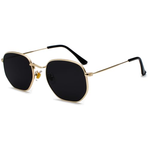 JCTAIFOO Mode Polygon Sonnenbrille für Herren und Damen Leichter Sechseckiger Metallrahmen UV400 Schutz Brille Gold/Dunkelgrau JCTAIFOO Mode Polygon Sonnenbrille für Herren und Damen Leichter Sechseckiger Metallrahmen UV400 Schutz Brille Gold/Dunkelgrau von JCTAIFOO