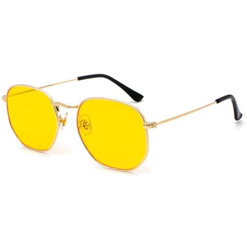 JCTAIFOO Mode Polygon Sonnenbrille für Herren und Damen Leichter Sechseckiger Metallrahmen UV400 Schutz Brille Gold/Gelb JCTAIFOO Mode Polygon Sonnenbrille für Herren und Damen Leichter Sechseckiger Metallrahmen UV400 Schutz Brille Gold/Gelb von JCTAIFOO