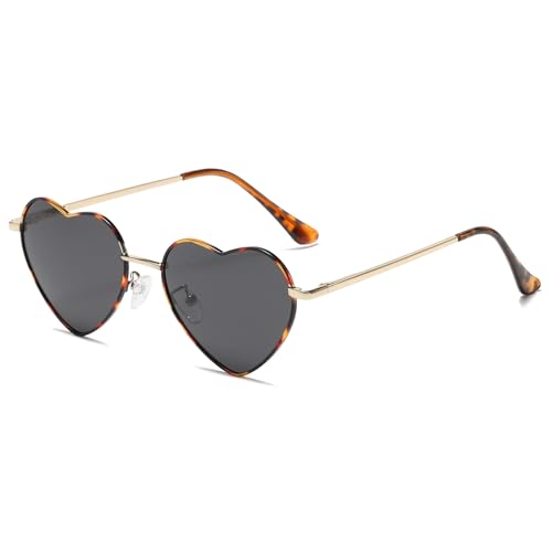 JCTAIFOO Polarisierte Herz Sonnenbrille für Damen Vintage Mode Liebe Form Gold Metallrahmen Nette Party Festival Brille Gold-leopard/Grau von JCTAIFOO