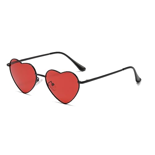 JCTAIFOO Polarisierte Herz Sonnenbrille für Damen Vintage Mode Liebe Form Gold Metallrahmen Nette Party Festival Brille Schwarz/Rot von JCTAIFOO