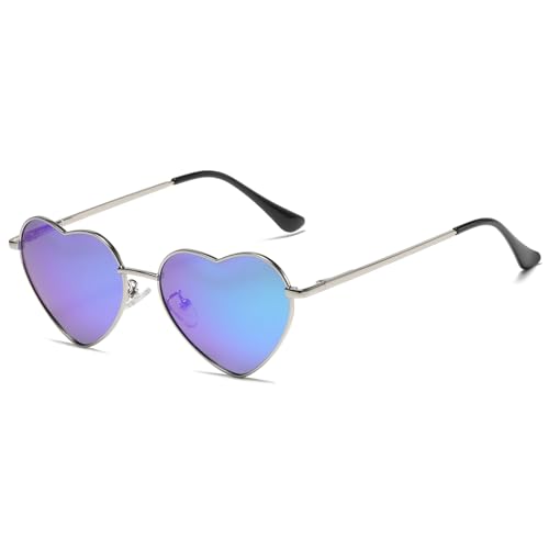 JCTAIFOO Polarisierte Herz Sonnenbrille für Damen Vintage Mode Liebe Form Gold Metallrahmen Nette Party Festival Brille Silber/Grün reflektierend von JCTAIFOO