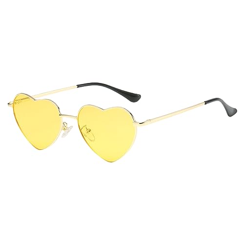 JCTAIFOO Polarisierte Herz Sonnenbrille für Damen Vintage Mode Liebe Form Gold Metallrahmen Nette Party Festival Brille Gold/Gelb von JCTAIFOO