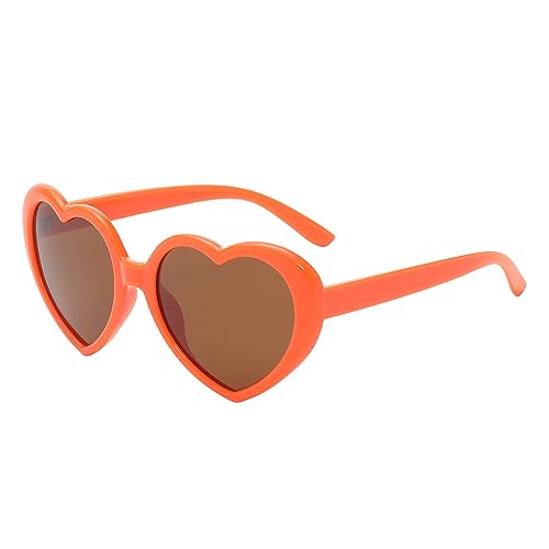 JCTAIFOO Polarisierte Liebe Herz Sonnenbrille Damen Vintege Mode übergroße Herz-Form Brille für Party Festival Orange/Teebraun von JCTAIFOO