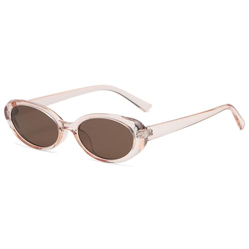 JCTAIFOO Retro Ovale Sonnenbrille für Herren Damen Kleine Runde 90er Jahre Vintage Schatten Mode Cat Eye Brille Hellbraun/Teebraun von JCTAIFOO