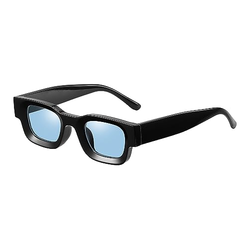 JCTAIFOO Retro Polarisierte Rechteck Sonnenbrille Damen Herren Vintage Rechteckig Kleine Quadratische Chunky Gläser UV400 Schutz Schwarz/Blau von JCTAIFOO