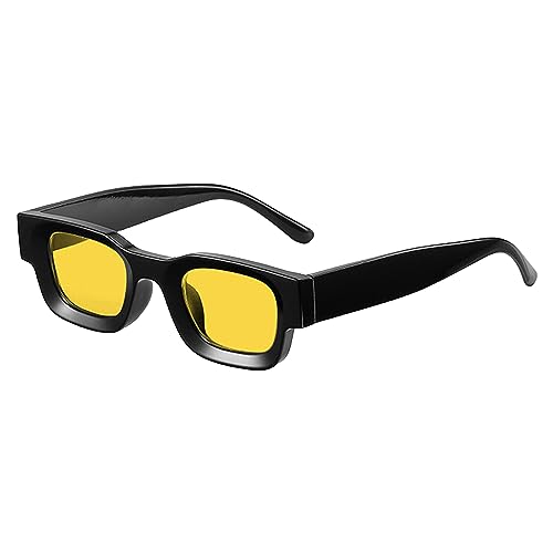 JCTAIFOO Retro Polarisierte Rechteck Sonnenbrille Damen Herren Vintage Rechteckig Kleine Quadratische Chunky Brille UV400 Schutz Schwarz/Gelb von JCTAIFOO