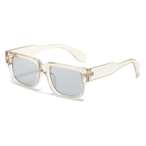 JCTAIFOO Retro Quadratische Sonnenbrille für Herren Damen, Vintage Trendy Rechteckige UV400 Brille (Champagner/Hellgrau) von JCTAIFOO