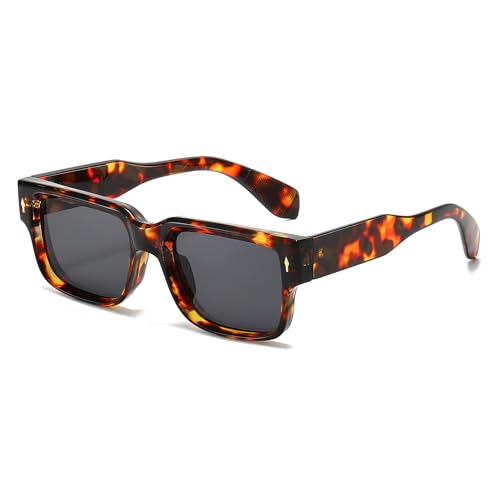 JCTAIFOO Retro Quadratische Sonnenbrille für Herren Damen, Vintage Trendy Rechteckige UV400 Brille (Leopard/Dunkelgrau) von JCTAIFOO