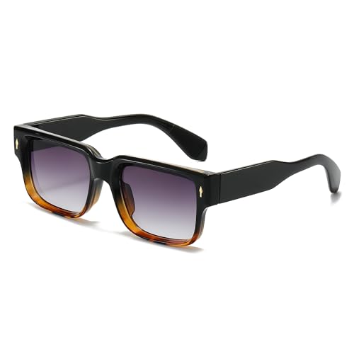 JCTAIFOO Retro Quadratische Sonnenbrille für Herren Damen, Vintage Trendy Rechteckige UV400 Brille (Schwarz-Leopard/Grau Gradient) von JCTAIFOO