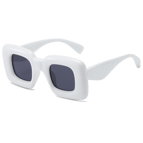 JCTAIFOO Retro Quadratische Sonnenbrille für Herren Damen Dicker Aufblasbarer Rahmen Trendy Y2K Lustige Schatten Chunky Party Brille Weiß/Grau von JCTAIFOO