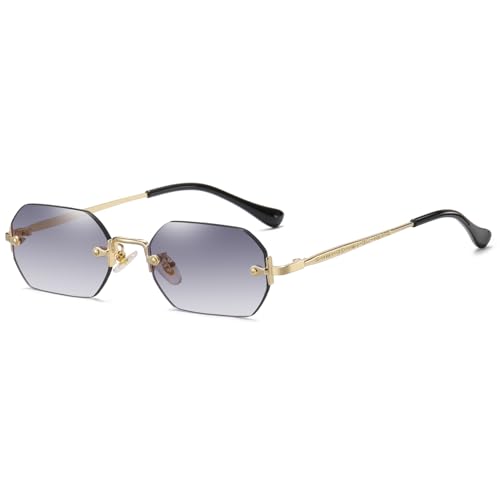 JCTAIFOO Retro Randlose Rechteckige Sonnenbrille Damen Herren Vintage Schlanke Rechteckig Getönte Brille (Gold/Hellgrau Gradient) von JCTAIFOO