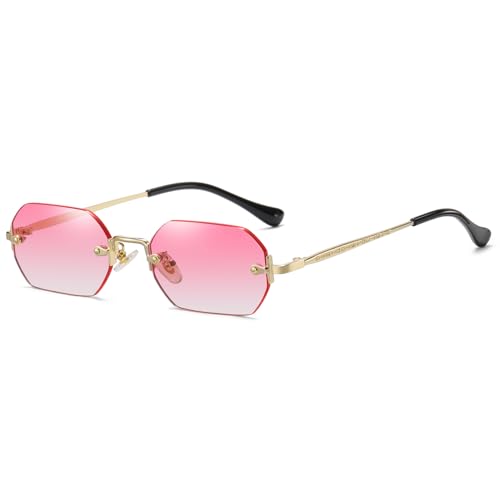 JCTAIFOO Retro Randlose Rechteckige Sonnenbrille Damen Herren Vintage Schlanke Rechteckig Brille Gold/Rosa Farbverlauf JCTAIFOO Retro Randlose Rechteckige Sonnenbrille Damen Herren Vintage Schlanke Rechteckig Brille Gold/Rosa Farbverlauf von JCTAIFOO