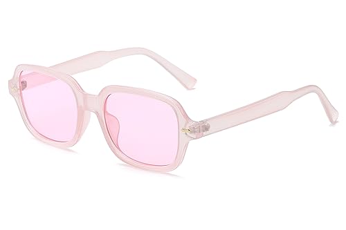 JCTAIFOO Retro Rechteck Oval Sonnenbrille Damen Herren Vintage Rechteckig Gelb Gradient getönte Brille Rosa von JCTAIFOO